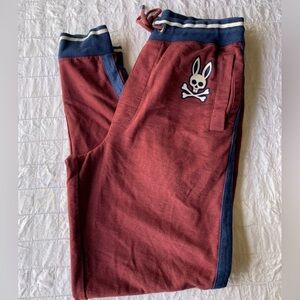 Psycho Bunny Sweatpants Size Small Mens Maroon Blue Stripe